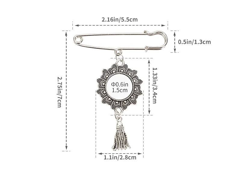 Sublimation Blanks Pin Brooch Charm w/ Tassel Pendant (Lacey, 5.5*7cm)