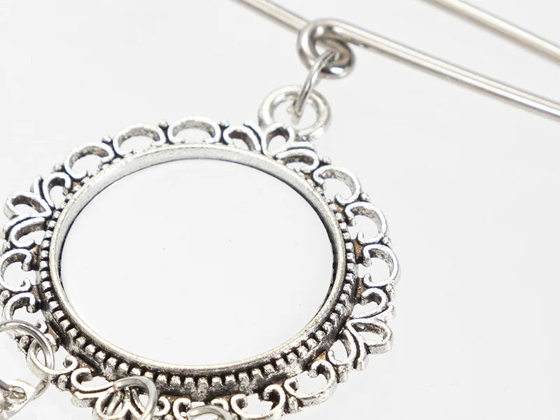 Sublimation Blanks Pin Brooch Charm w/ Small Strip Pendant (Round, 5.5*7cm)