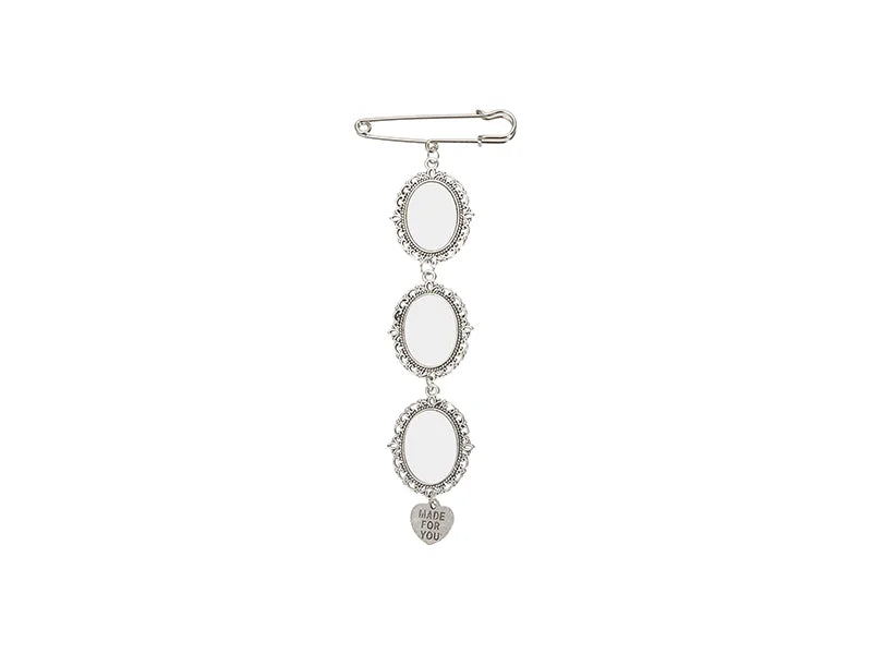 Sublimation Blanks Oval Name Badge w/ Heart Pendant (Silver)