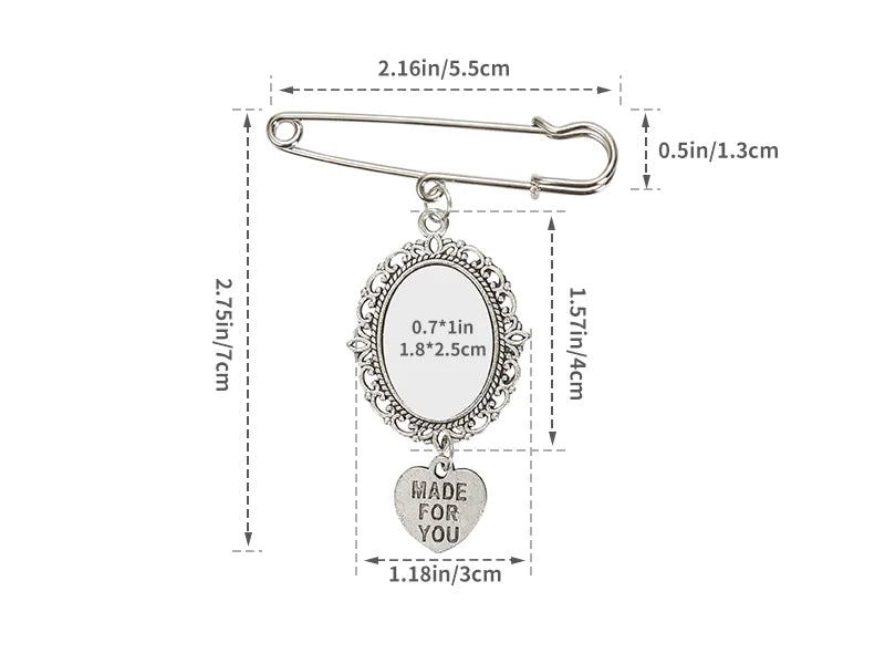 Sublimation Blanks Pin Brooch Charm w/ Small Strip Pendant (Round, 5.5*7cm)