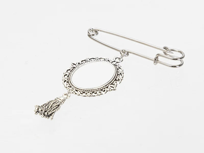 Sublimation Blanks Oval Name Badge w/ Tassel Pendant (Silver)