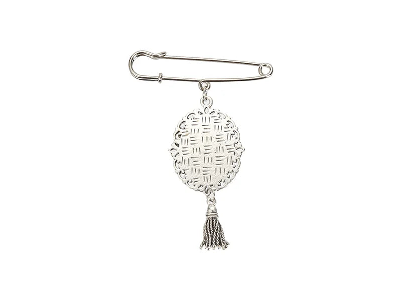 Sublimation Blanks Oval Name Badge w/ Tassel Pendant (Silver)