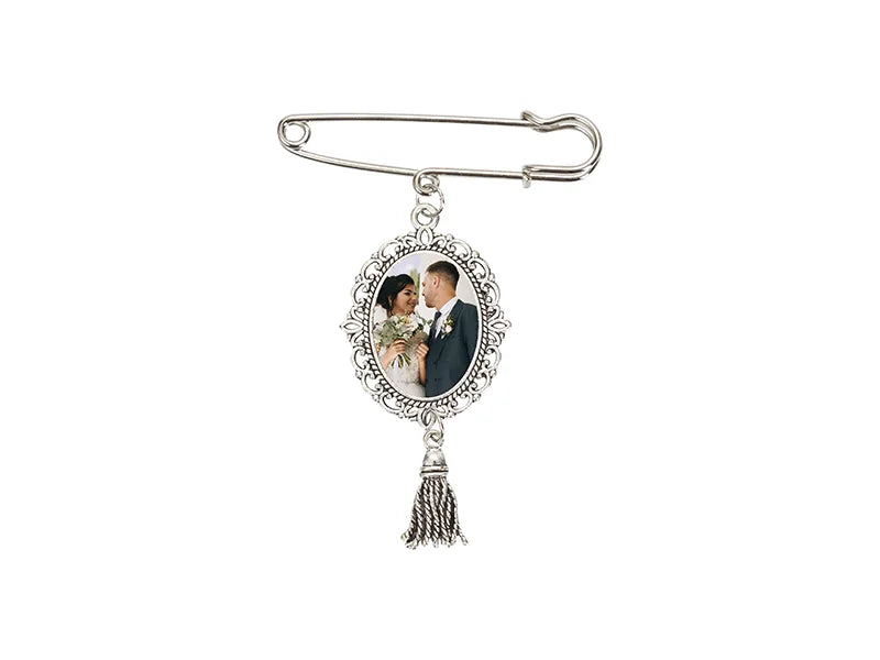 Sublimation Blanks Oval Name Badge w/ Tassel Pendant (Silver)