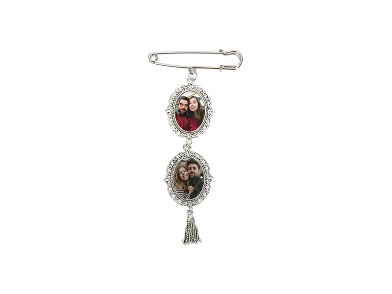 Sublimation Blanks Oval Name Badge w/ Tassel Pendant (Silver)