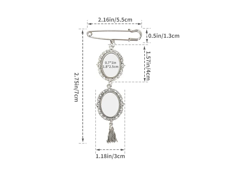 Sublimation Blanks Pin Brooch Charm w/ Small Strip Pendant (Round, 5.5*7cm)