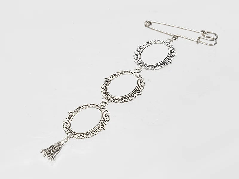 Sublimation Blanks Oval Name Badge w/ Tassel Pendant (Silver)