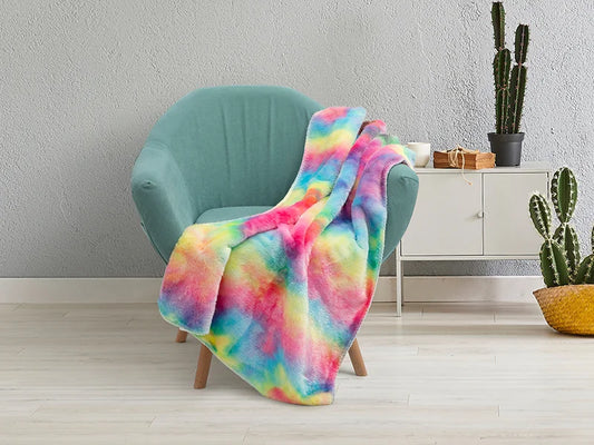 Tie Dyed PV Fleece Lined Sublimation Minky Blanket(White, 76*101cm/30inchx 40inch)