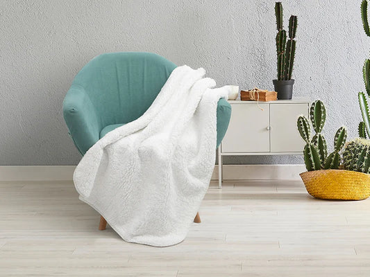 Arctic Fleece Lined Sublimation Leathaire Blanket(White/Beige, 127*152cm/50inchx 60inch)