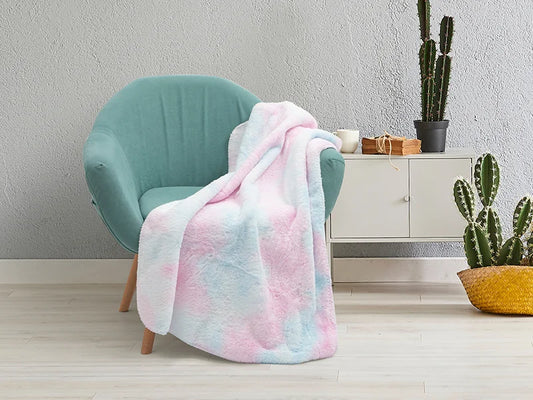 Tie Dyed Faux Fur Lined Sublimation Minky Blanket(White, 76*101cm/30inchx 40inch)