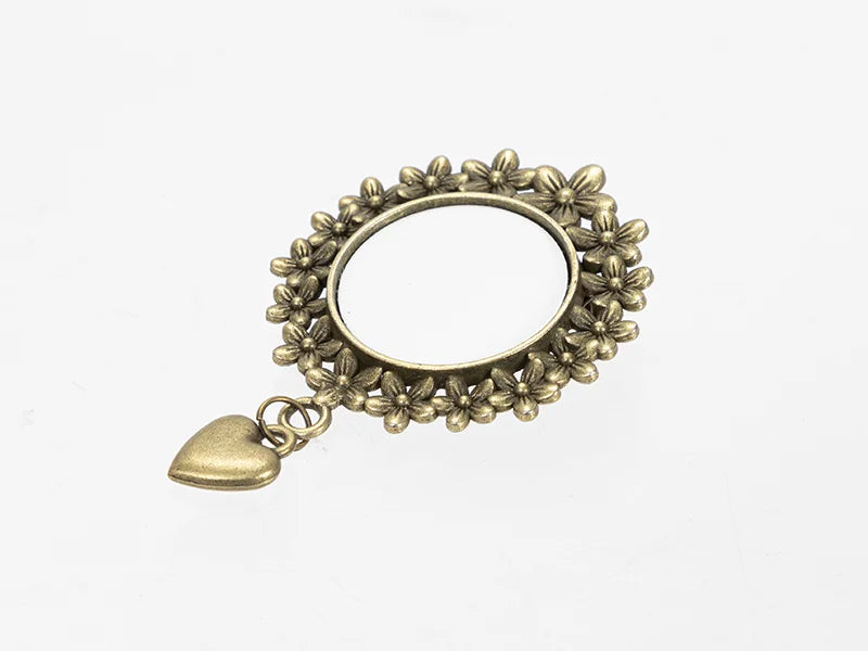 Sublimation Blanks Pin Brooch Charm w/ Heart Pendant (Round, φ2.5cm)