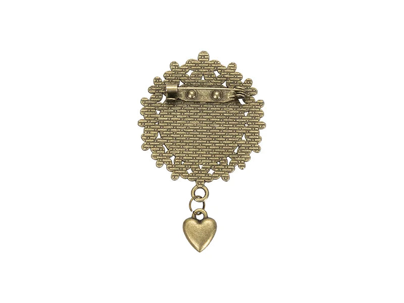 Sublimation Blanks Pin Brooch Charm w/ Heart Pendant (Round, φ2.5cm)