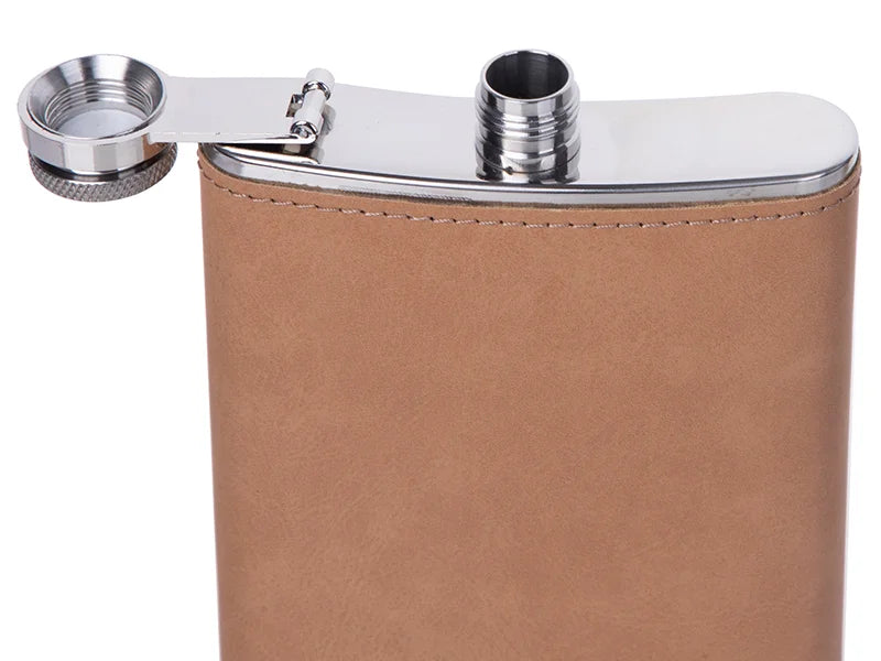 Sublimation 8oz/240ml Stainless Steel Flask with PU Cover (Light Brown)