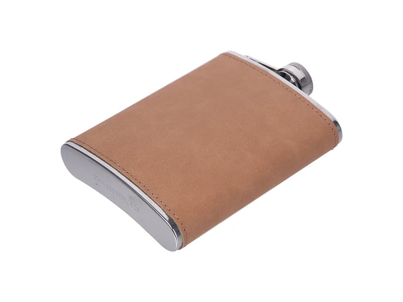 Sublimation 8oz/240ml Stainless Steel Flask with PU Cover (Light Brown)
