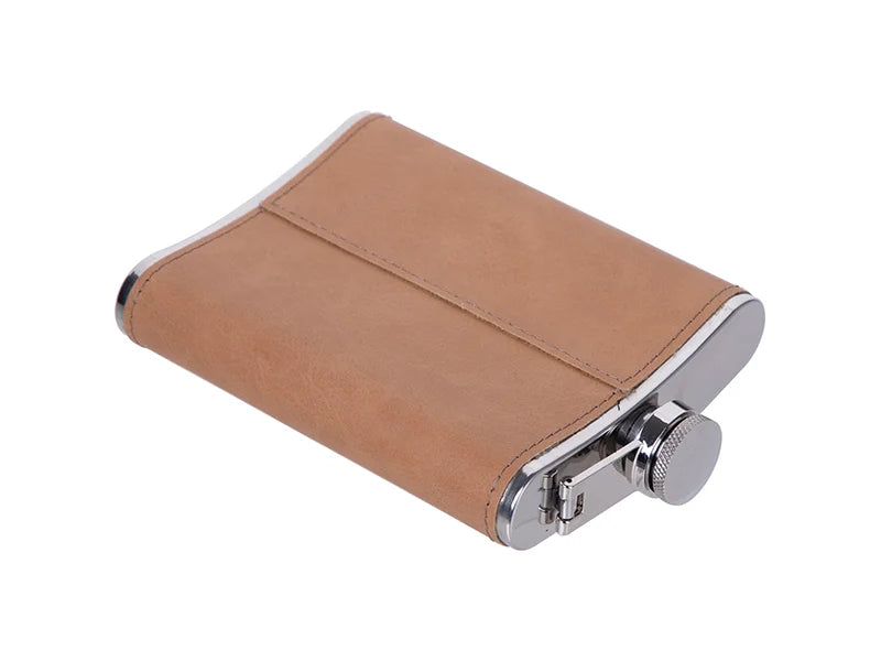 Sublimation 8oz/240ml Stainless Steel Flask with PU Cover (Light Brown)