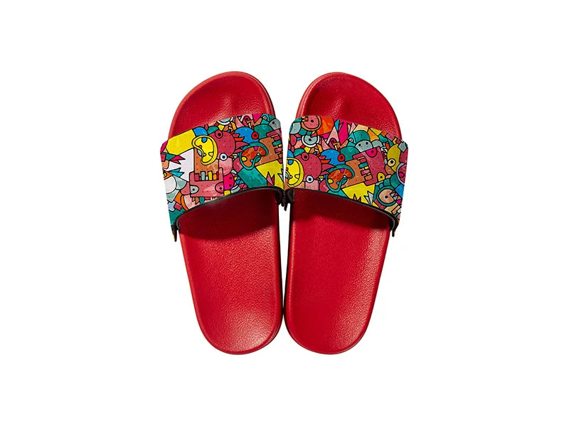 Adult Slippers w/ Sublimation PU Leather (Red Sole)