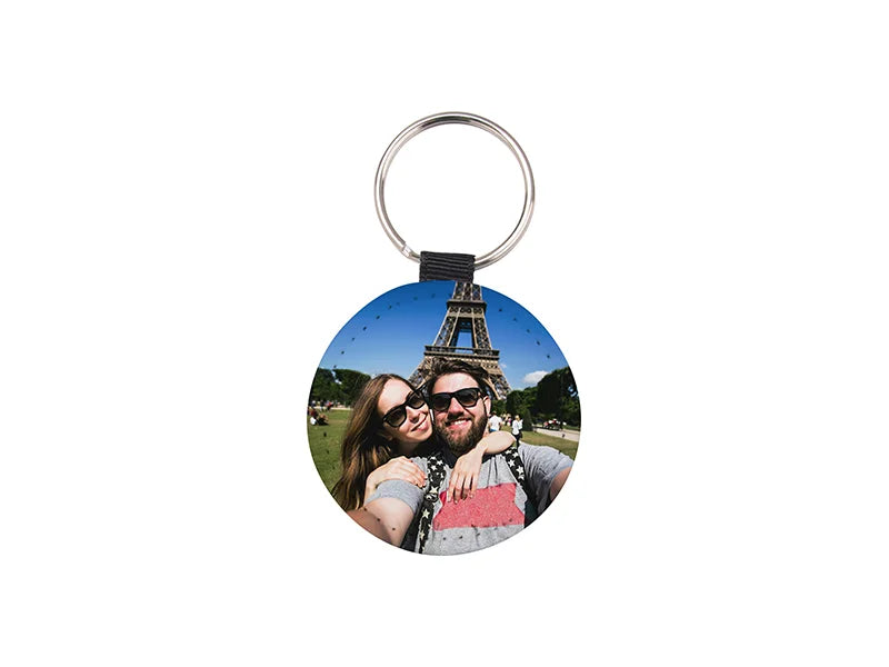 Sublimation Glitter PU Leather Key Chain (Round, Red)