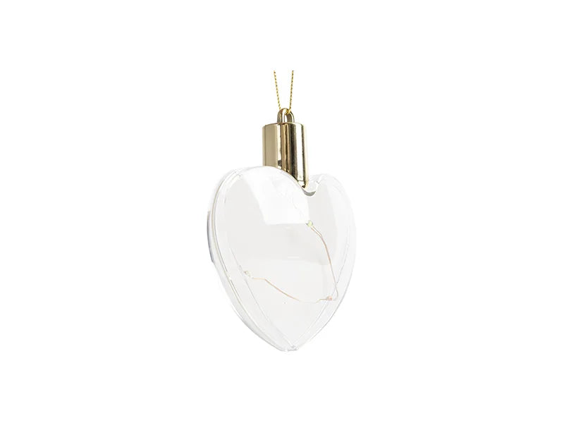 Sublimation 8cm Heart Shape Plastic Christmas Ball Ornament w/String(Clear w/ Warm light)