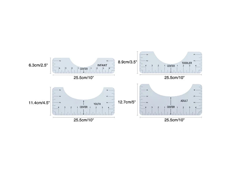 White PVC Ruler Guide - 4 Sizes 10*2.5/3.5/4.5/5inch (Adult, Youth, Toddler, Infant)