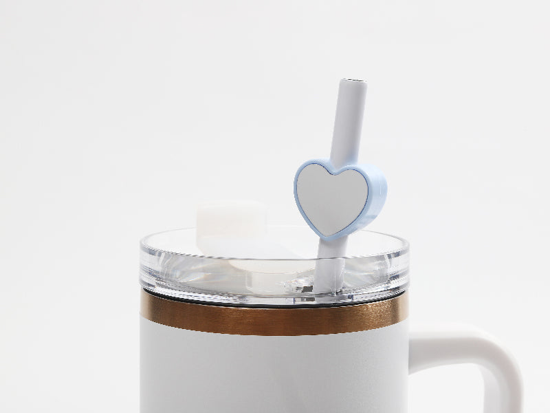 Sublimation Blanks Silicone Straw Cover w/ Insert(Blue,Heart Shape)