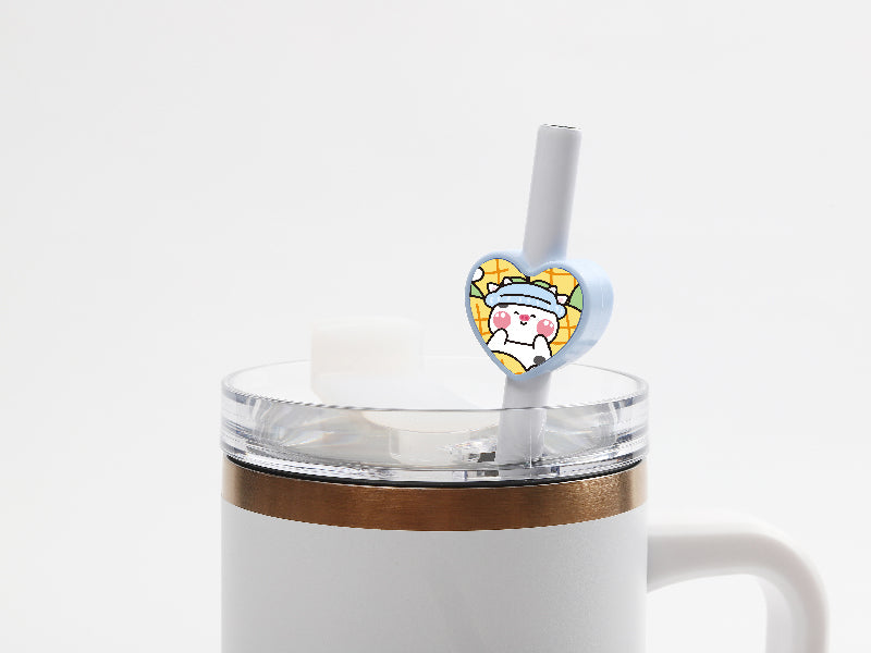 Sublimation Blanks Silicone Straw Cover w/ Insert(Blue,Heart Shape)