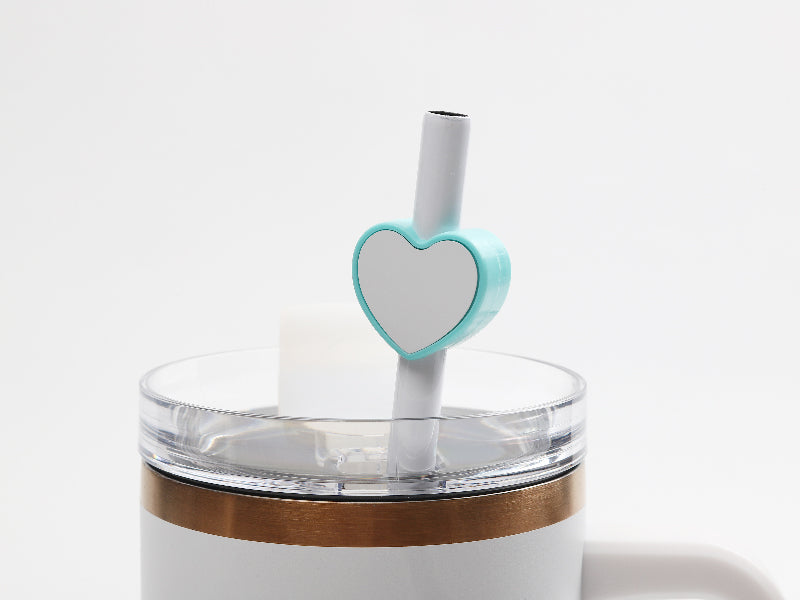 Sublimation Blanks Silicone Straw Cover w/ Insert(Green,Heart Shape)