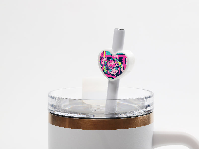 Sublimation Blanks Silicone Straw Cover w/ Insert(Pink,Heart Shape)