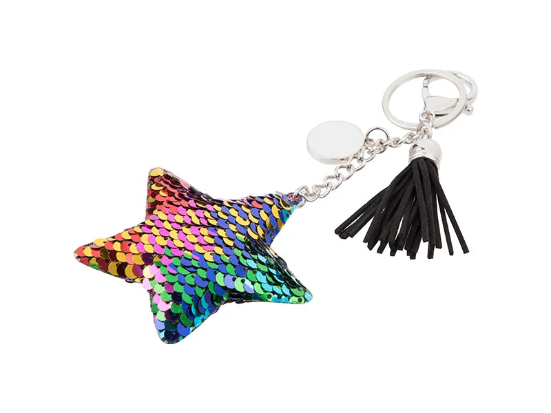Sublimation Sequin Keychain w/ Tassel and Insert (Mixed-Color Star)