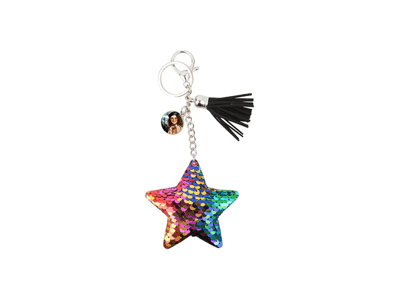 Sublimation Sequin Keychain w/ Tassel and Insert (Mixed-Color Star)