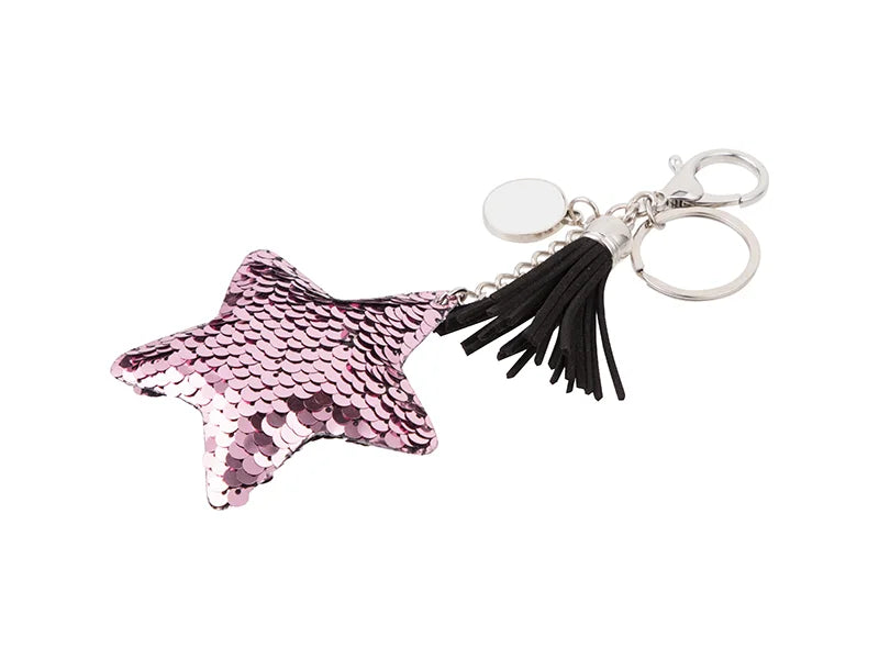 Sublimation Sequin Keychain w/ Tassel and Insert (Pink Star)