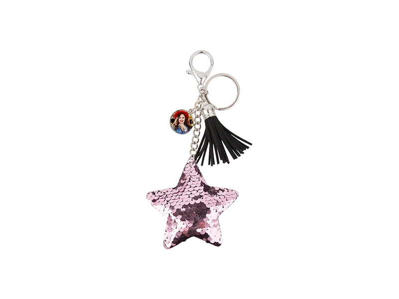 Sublimation Sequin Keychain w/ Tassel and Insert (Pink Star)