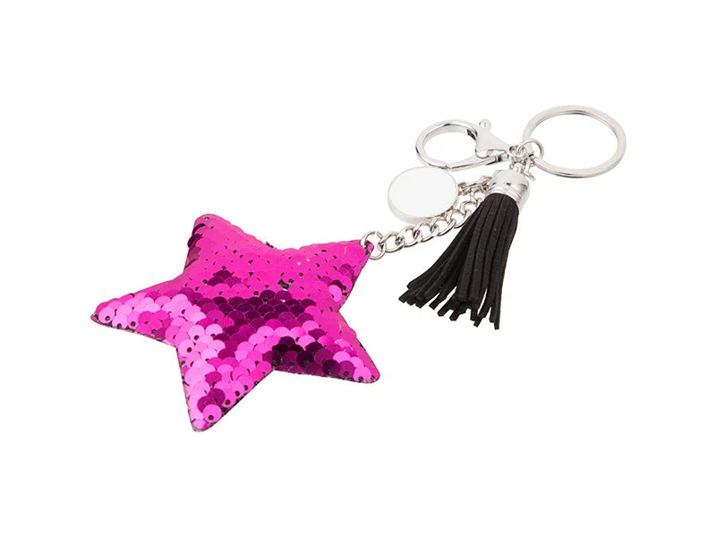 Sublimation Sequin Keychain w/ Tassel and Insert (Purple Red Star)