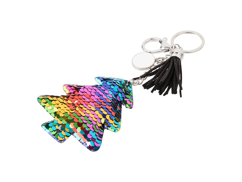 Sublimation Sequin Keychain w/ Tassel and Insert (Mixed-Color Christmas Tree)