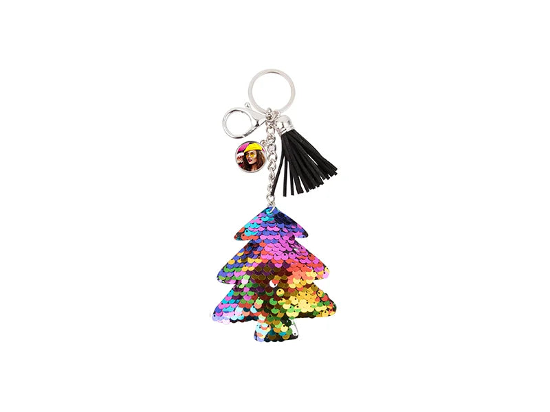 Sublimation Sequin Keychain w/ Tassel and Insert (Mixed-Color Christmas Tree)