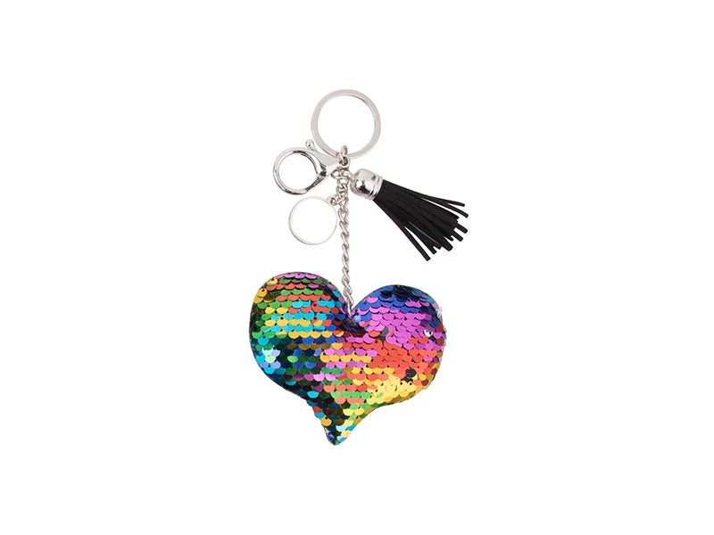 Sublimation Sequin Keychain w/ Tassel and Insert (Mixed-Color Heart)