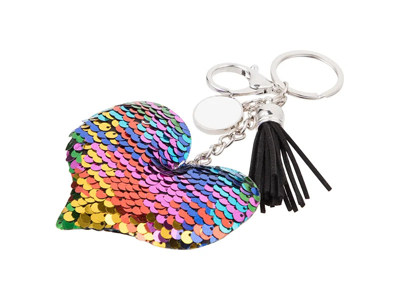 Sublimation Sequin Keychain w/ Tassel and Insert (Mixed-Color Heart)