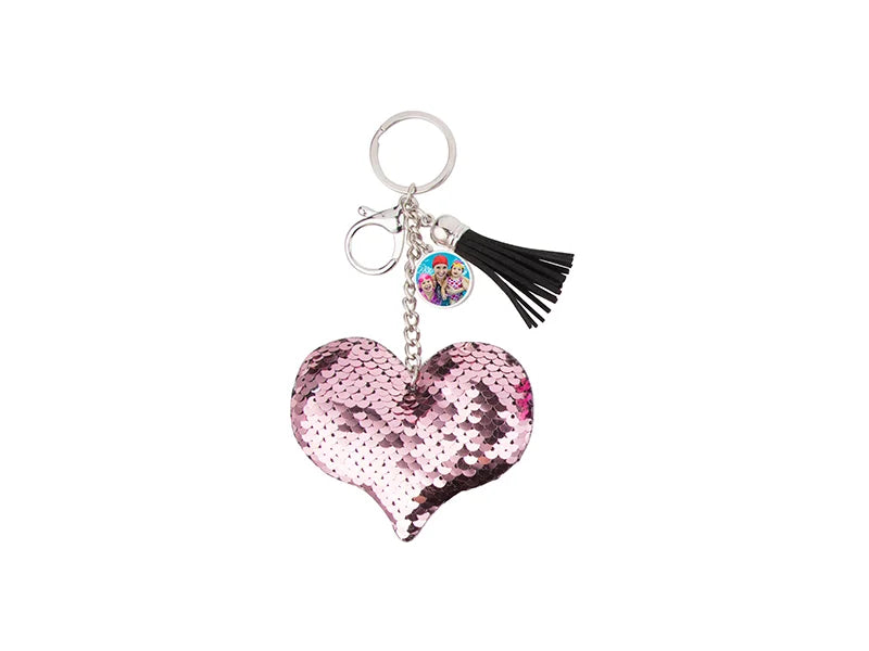Sublimation Sequin Keychain w/ Tassel and Insert (Pink Heart)