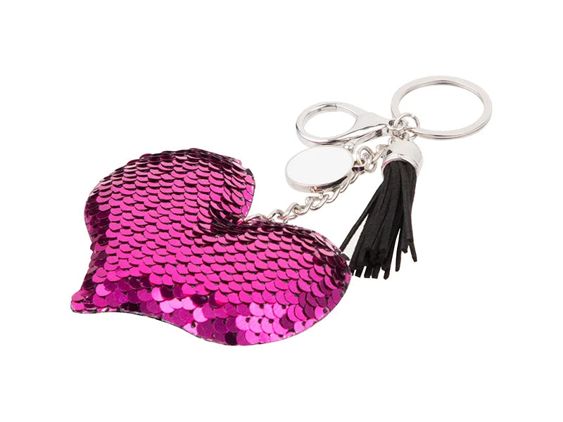 Sublimation Sequin Keychain w/ Tassel and Insert (Purple Red Heart)